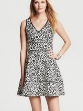 Banana Republic Black and White Leopard Print V-Neck Mini Dress